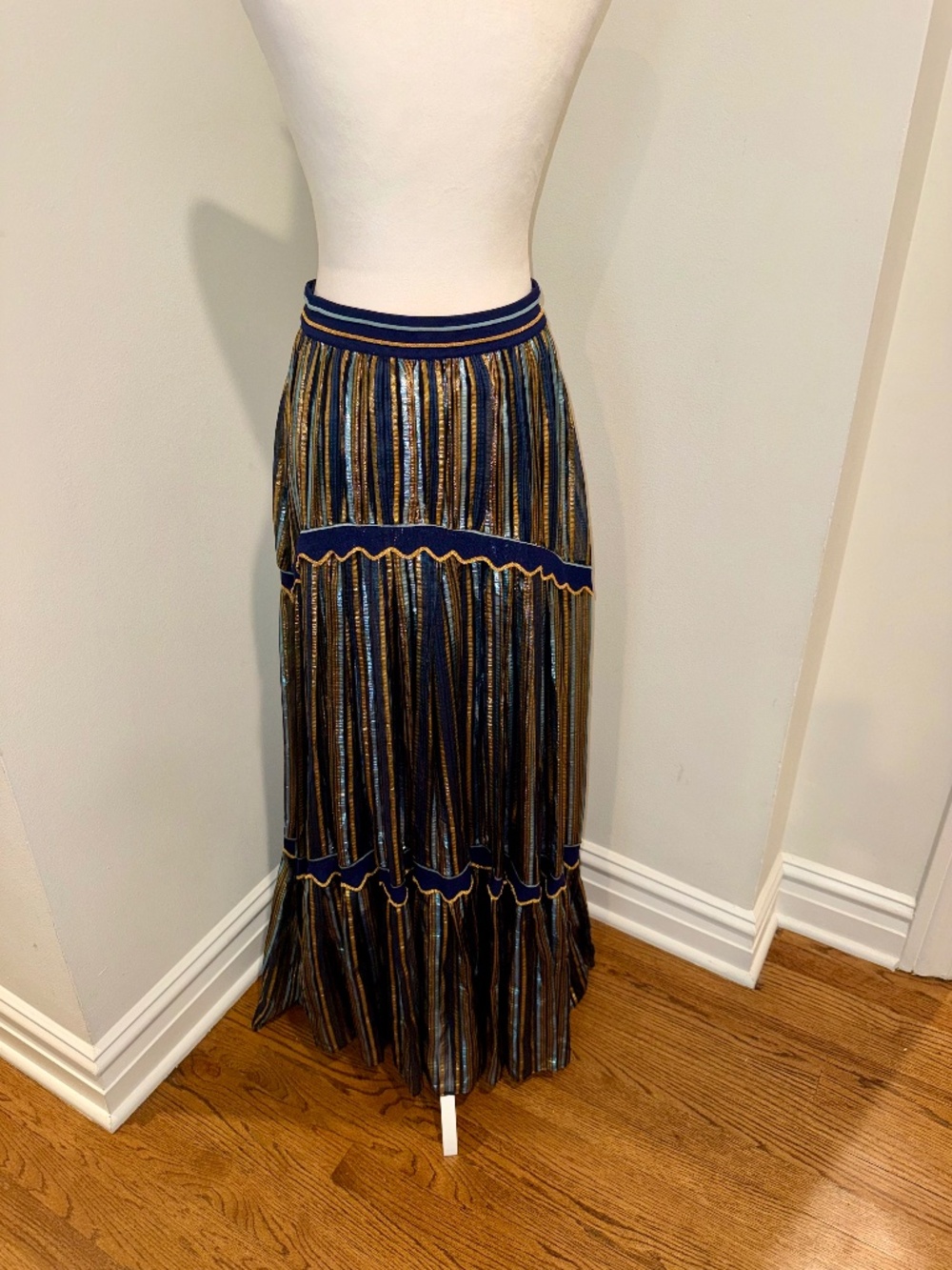 NWT PETER PILOTTO Metallic Chiffon Maxi Skirt UK8 US4 IT40 S RRP $2000